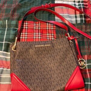 Michael Kors Red and Brown Crossbody Bag